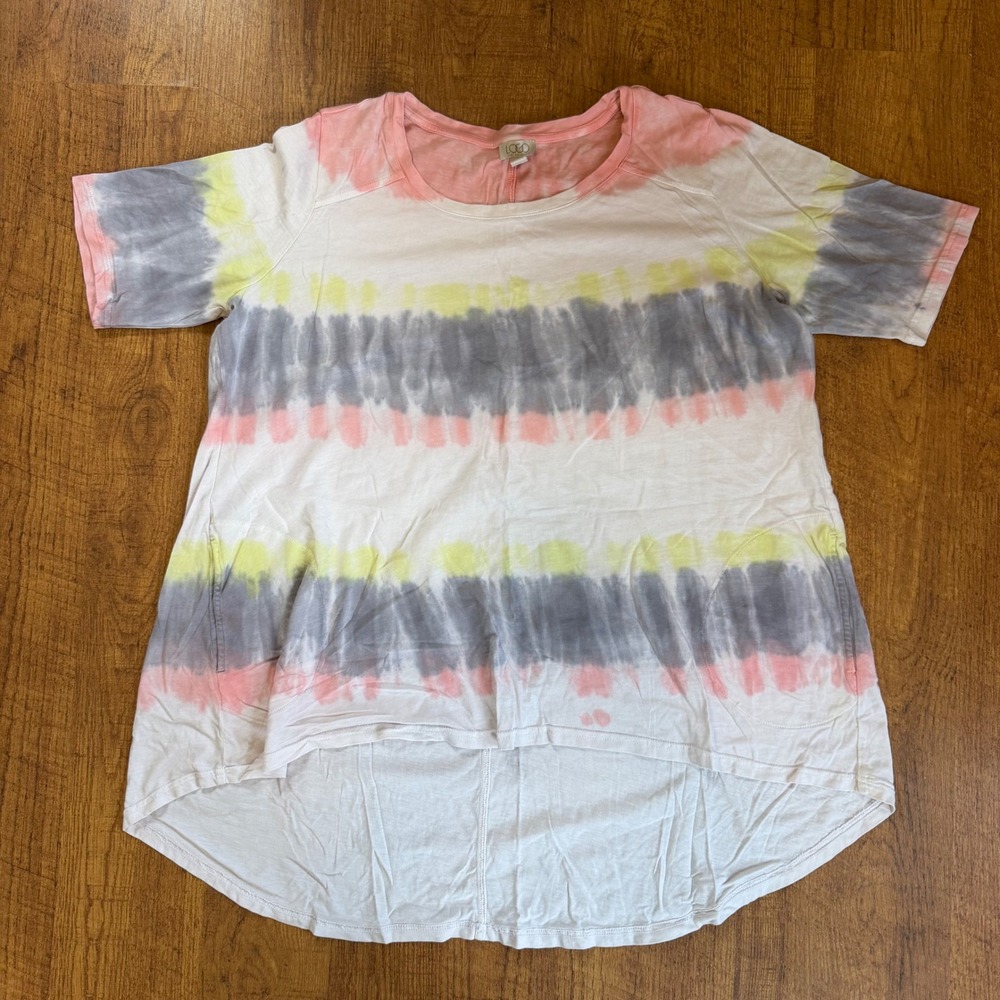 Lori Goldstein LOGO T-Shirt Womens L Pink Tie Dye Hi-Low Hem Cotton Modal Casual